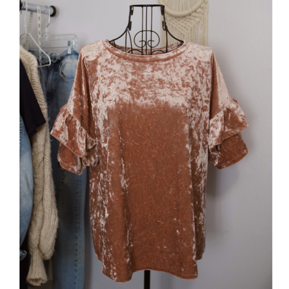 Dusty Rose Pink Crushed Velvet Tee